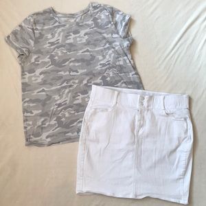 Camo gap shirt and white jean skirt size 16
